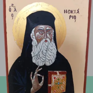 Χειροποίητη ζωγραφιστή εικόνα του Αγίου Νεκταρίου σε χοντρό ξύλο διαστάσεων 40×30