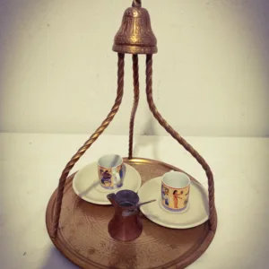 Vintage Μπρούντζινος Δίσκος Καφενείου με Χάλκινο Μπρίκι